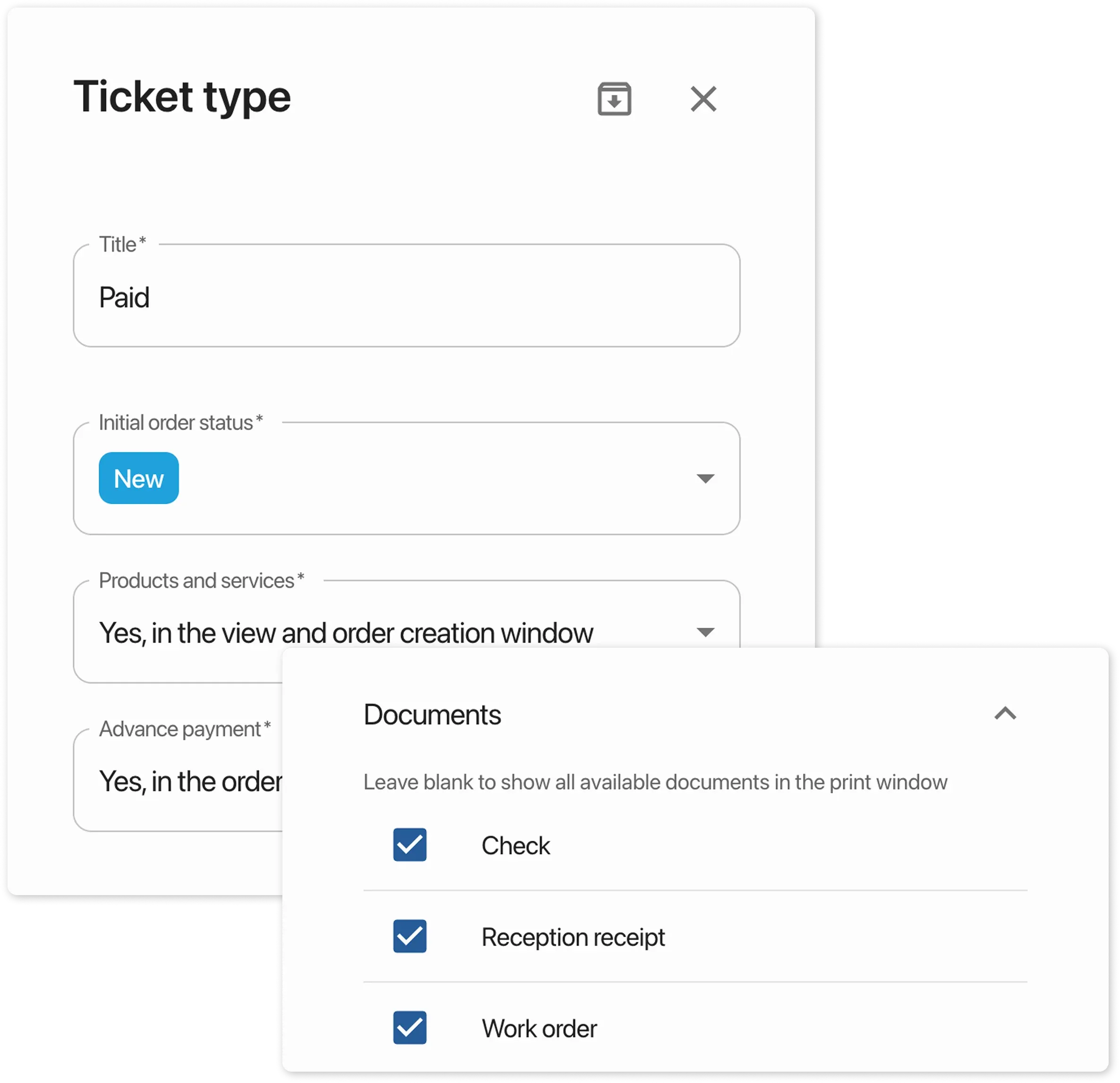 Ticket type card